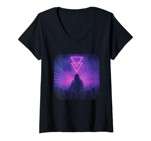 Damen DJ Hexenhaus Ritual Rave mit Kapuze T-Shirt mit V-Ausschnitt Damen DJ Hexenhaus Ritual Rave mit Kapuze T-Shirt mit V-Ausschnitt von witch house hooded dj ritual dark rave witch