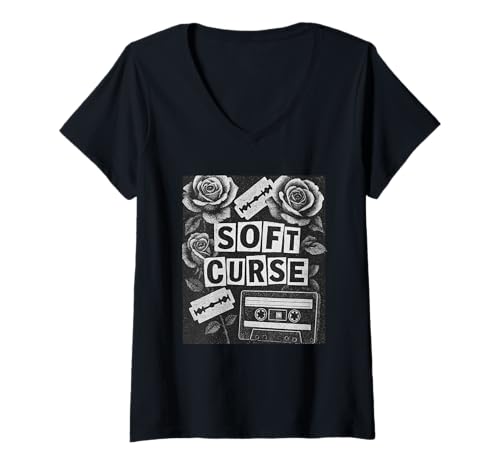 Damen Soft Curse Roses Hexenhaus mit Rasierklinge T-Shirt mit V-Ausschnitt Damen Soft Curse Roses Hexenhaus mit Rasierklinge T-Shirt mit V-Ausschnitt von witch house soft curse roses blades collage witch