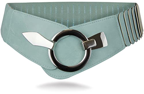 with love, Vanessa & Melissa Elastischer Damen Taillengürtel, ca. 6 cm breiter Hüftgürtel mit silberner Ring-Schließe, Stretchgürtel (75 cm (für Taillenweite 75-90 cm), Türkis) von with love, Vanessa & Melissa