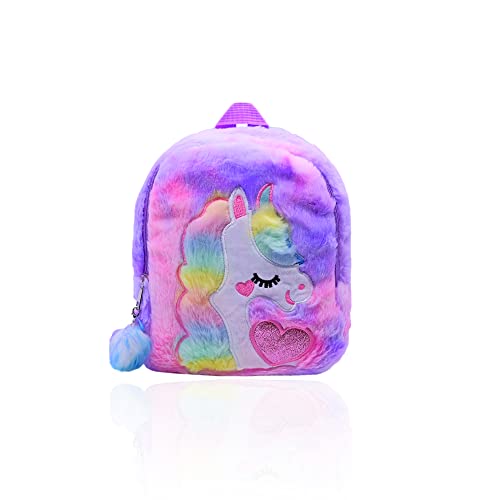 wiztex Einhorn Rucksack - Buntes 3D Einhorn modelliert Kindergartenrucksack Mädchen - Doppelte Schulter Rucksack Kinder - Flauschig Kindergartenrucksack Jungen für Schule & Reisen (Hellviolett) von wiztex