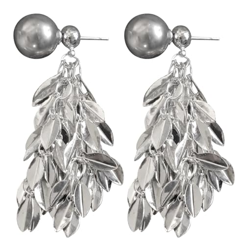 Retro-Ohrringe mit französischen grauen Perlen, 5,4 cm im baumelnden Stil, handgefertigte Perlen, Silbernadel, Antioxidations- und hypoallergenes Design von wkao