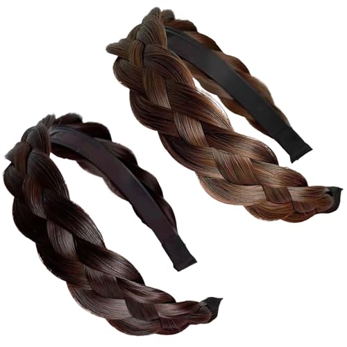 Set mit 2 braunen Fischgräten-Haarbändern, viersträngiges Design für Damen, mit rutschfesten Zähnen von wkao