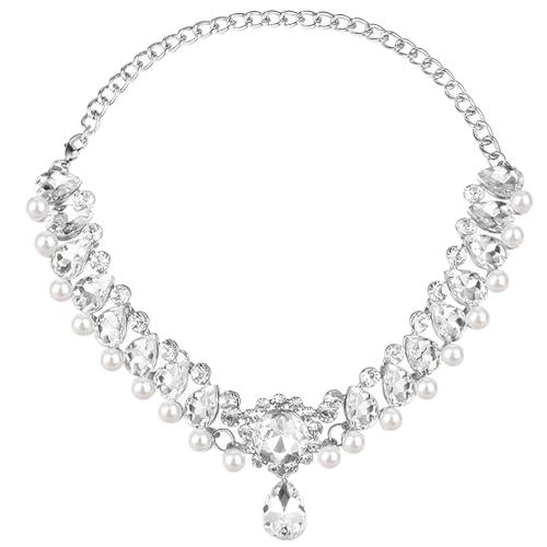 Silberkette mit Zirkonia & Perle, Wassertropfen-Anhänger, verstellbare Länge für Hochzeiten und Partys Silberkette mit Zirkonia & Perle, Wassertropfen-Anhänger, verstellbare Länge für Hochzeiten und Partys von wkao