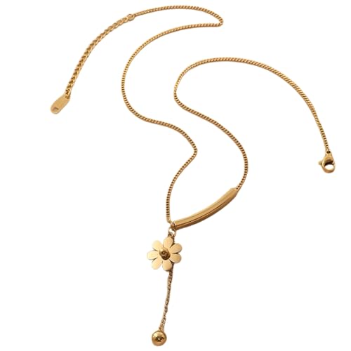 Verstellbare Gänseblümchen-Halskette für Frauen, vergoldeter Titanstahl, lichtechter Blumen-Anhänger mit Kugel-Charm, für Hochzeiten und Partys Verstellbare Gänseblümchen-Halskette für Frauen, vergoldeter Titanstahl, lichtechter Blumen-Anhänger mit Kugel-Charm, für Hochzeiten und Partys von wkao