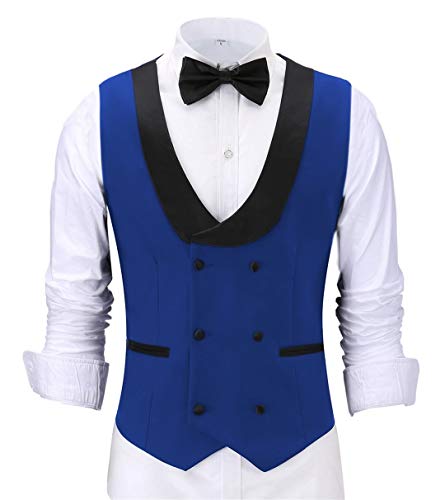 Lässige Herren Kellner Weste Schlanke Zweireiher Blazer Champagner Anzüge Rote Weste Für Hochzeit Best Man Grooms Royal Blue 5XL von wkd-thvb