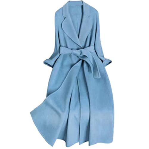 wkd-thvb Damen Mantel Lose Lange Kaschmir Mantel Gürtel Wolle Übermantel Jacke Oberbekleidung Übergröße, blau, 38 von wkd-thvb