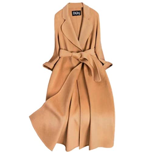wkd-thvb Damen Mantel Lose Lange Kaschmir Mantel Gürtel Wolle Übermantel Jacke Oberbekleidung Übergröße, camel, 36 von wkd-thvb