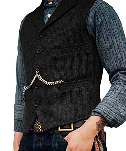 wkd-thvb Herrenanzug Weste Braun Hochzeit Wolle Tweed Business Weste Casual Gilet Homme Westen Für Groosmen Man Hochzeit Black M von wkd-thvb