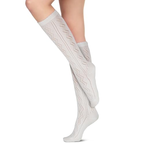 wlertcop Trachtenstrümpfe Häckellook,Trachtensocken damen, edle Damen Trachten Kniestrümpfe Dirndlstrümpfe, Oktoberfest Socken, kniestrümpfe damen mit Häkellook für Trachtenfest Oktoberfest von wlertcop