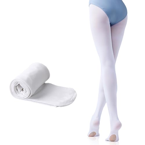 Ballettstrumpfhose Mädchen, 90D Ballett Strumpfhose Mädchen, Feinstrumpf-Leggings Mit Fersenloch, Samt Stretch Balettstrumpfhose fuer Mädchen, Weiße Strumpfhose Mädchen fuer Training und Leistung von wlertcop