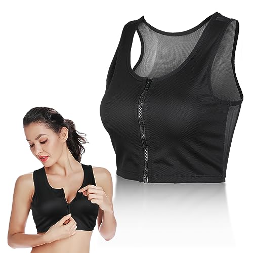 Binder Brust für Transgender,Damen Binder Trans Brustbinder Reißverschluss Tomboy Brust Binder Trans Tank Top Vorne mit Reißverschluss Fitness Lauf Sports Bra Trans Binder für Chest Binder,Schwarz,3XL von wlertcop