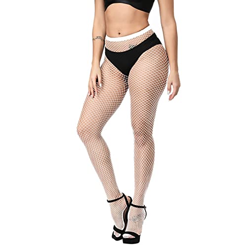 Fishnet Stockings Damen Weiße Netzstrumpfhose Schenkelhohe Strümpfe Strumpfhosen Frauen Fischnetz Kreuz Mesh Strümpfe ​Netzstrumpfhose Netzstrümpfe Sexy Elastisch Strumpfhosen (mittleres Gitter) von wlertcop