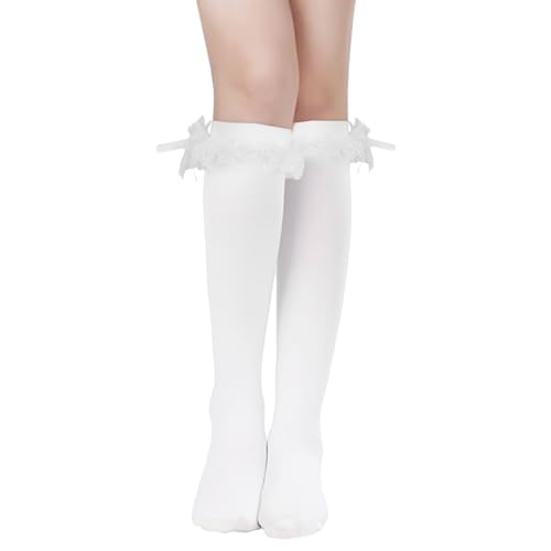 Kniestrümpfe Damen mit Spitze Kniestrümpfe Damen Rüschen, Lolita Kniestrümpfe Schuluniform Mädchen Sockenkniestrümpfe Damen Weiß, Schulkind Socken Mädchen Socken Schulkind Kniestrümpfe Damen Spitze von wlertcop