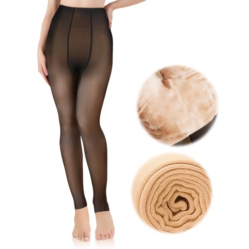 Strumpfhosen Damen Winter Strumpfhose Gefüttert Pantyhose Wärmende Winterstrumpfhose Thermostrumpfhosen mit Fleece Thermo Strumpfhose Gefüttert Fake Durchscheinende Wärme Verdickte Fleece Pantyhose von wlertcop