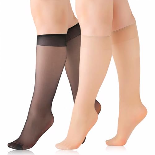 wlertcop 10 Paar Kniestrümpfe für Damen Kniestrümpfe in Übergröße sheer knee highs stocking, Große Größen Transparent Nylonstrümpfe Feinkniestrümpfe von wlertcop