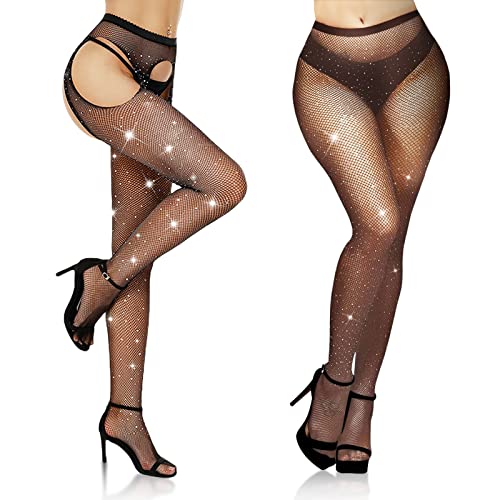 wlertcop 2 PCS Damen Diamanten spitzen netzstrümpfe，Hohe Taille spitzen netzstrümpfe Strumpfhosen Geöffneter Gabelung Meshstrumpfhose glitzer damen netzstrumpfhose glitzer glitzer strumpfhose von wlertcop