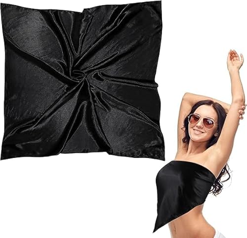 wlertcop 36.4 Inch Satin Seide Kopftuch Schwarz Kopftuch für Frauen Square Satin Kopftuch Kopfschmuck Plain Schwarz Schals Bandanas Platz Schal Schlafen Haar Wrapping Satin Schal für Frauen von wlertcop