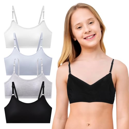 wlertcop 4er-Pack Mädchen Sport BHS,Bustier Mädchen, Sport BH Mädchen Bralette BH Kinder Mädchen mit Fest Gepolsterte und Verstellbarem Schultergurt für 10-16 Jahre Kinder von wlertcop