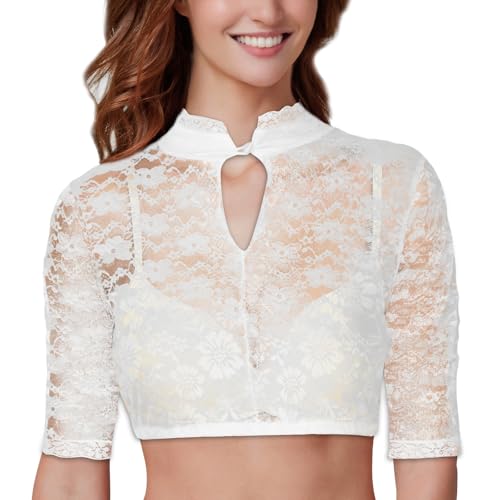 wlertcop Dirndl Bluse Damen, Dirndlbluse Spitze, Trachtenbluse Damen DirndlBlusen, Dirndl blusen, Oktoberfest Kostüm V Ausschnitt Kurzarm Spitze Tracht(M) von wlertcop