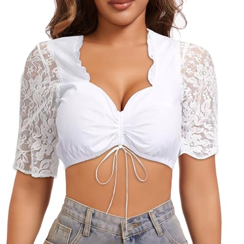 wlertcop Dirndlblusen für Damen, Dirndlbluse weiß, Dirndl Bluse Damen weiß, Kurzarm Dirndl Bluse Trachtenbluse für Oktoberfest(XXL) von wlertcop