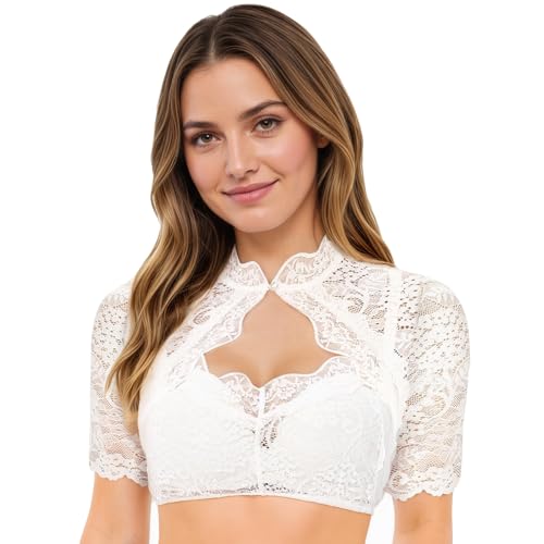 wlertcop Dirndl Bluse Damen, Weiß Dirndlbluse Spitze, Stehende Dirndl Bluse mit Besonderen Aussparungen auf der Brust, Dirndlbluse Spitzen(XXL) von wlertcop