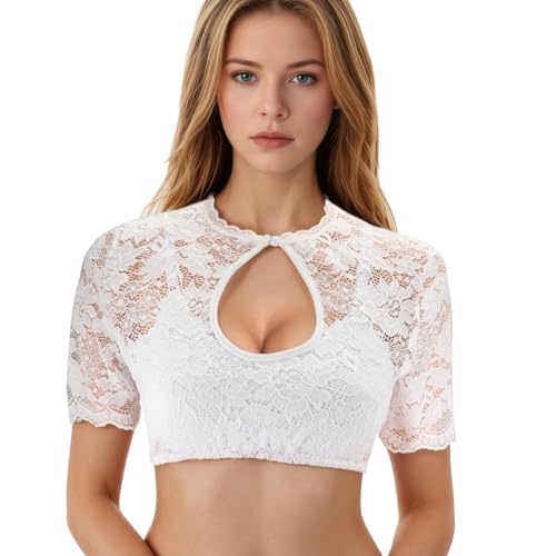 wlertcop Dirndl Bluse Damen Weiß, Trachtenbluse V-Ausschnitt Dirndlbluse Spitze,Dirndl Bluse,Traditionelle Oktoberfest Dirndlbluse(M) von wlertcop