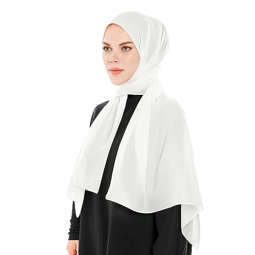 wlertcop Hijab Kopftuch Damen Hijab muslimisch weicher chiffon hijab Christliches Kopftuch highquality schal Moderne islamische Chiffon Kopftücher für Sommerschal Damen Tuch Schal Kopftuch (Weiß) von wlertcop