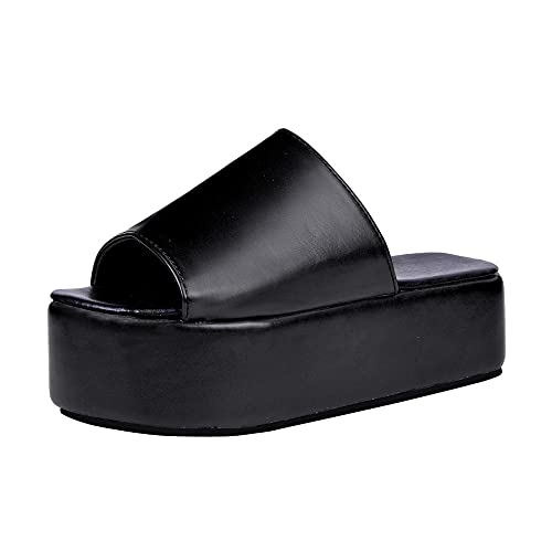 Damen Knöchelriemchen Sandalen Frauen High Heel Flache Rutschfeste Strandschuhe Wasserdichte Plattform Durable Sandalen Sommer Frischluft Blaack Strand Flip Flops-Schwarz_13 von VBNHGF