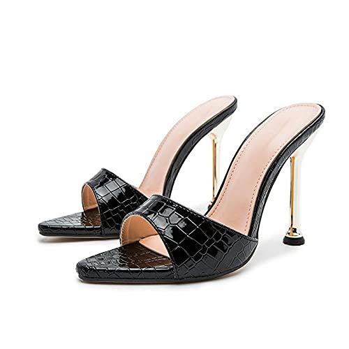 Strandsandalen Print Damenpantoffeln Mit Riemen Mule High Heels Flip Flops Flip Flops Sandalen Spitze Zehe Slides Frau Partyschuhe-Black_9 von VBNHGF