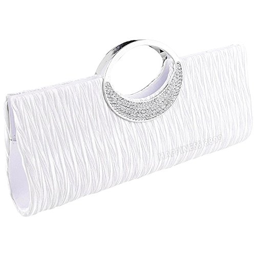 Damen-Tragetasche mit Kristallsteinen, Clutch, Braut, Hochzeit, Abend, Party, Handtasche, Schwarz, Weiß, Silber, Geldbörse, weiß von wocharm