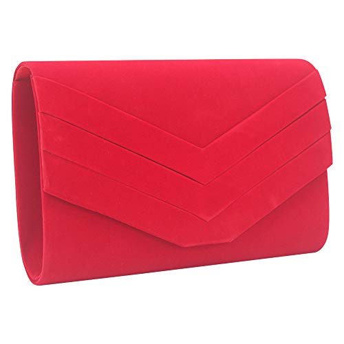 Wocharm Damen-Clutch, V-Form, Wildleder, Abendtasche, Abschlussball, Braut, Schultertasche, Handtaschen, rot von wocharm