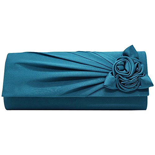 Wocharm Damen Satin Clutch Tasche mit Rose Abend Hochzeit Party Abschlussball Braut Handtasche Damen Schultertasche, türkis von wocharm