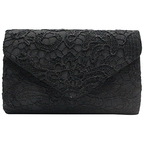 Wocharm Damen Clutch / Clutch aus Spitze und Schulterkette, für Hochzeit, Brautjungfer, Party, Abschlussball, Schwarz von wocharm