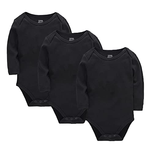 wocharm Langarm-Baby-Body-Unterhemden für Säuglinge, einfarbig, für Jungen und Mädchen, 3er-Pack, Schwarz, 86 von wocharm
