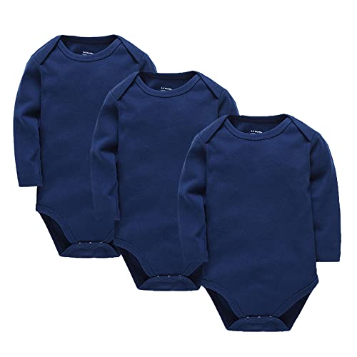 wocharm Langarm-Baby-Body-Unterhemden für Säuglinge, einfarbig, für Jungen und Mädchen, 3er-Pack, marineblau, 68 von wocharm