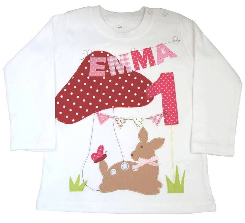 Geburtstagsshirt Kind - Rehkitz Namensshirt Kindergeburtstag Mädchenshirt Zahlenshirt Waldtiere Langarmshirt Kindershirt Geburtstag Reh von wohnzwerg