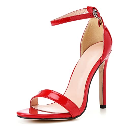 11 cm Stiletto-Absatz Für Frauen Riemchen-Plateau-Sandalen Offene Zehen Sandaletten Knöchelriemen High Heel Schuhe,Rot,42 EU von woileRQ