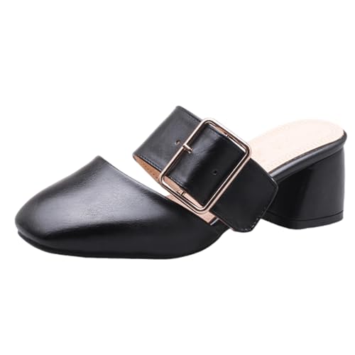 woileRQ 4,5 cm Damen-Slipper Mit Blockabsatz, Niedriger Absatz, Quadratische Zehenpartie, Geschlossene Zehenpartie, Schuhe, Pumps, Schuhe Für Den Sommer,Schwarz,44 EU von woileRQ