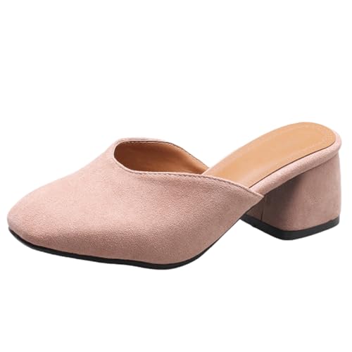 4,5 cm Große Damen-Slipper Mit Niedrigem Blockabsatz Und Geschlossener Zehenpartie, Sexy Pumps Mit Hohem Absatz, Partyschuhe Für Die Arbeit, Partyschuhe,Rosa,43 EU von woileRQ