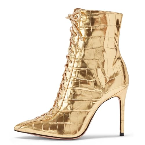 Damen Gold Kurze Stiefel Große Größe High Heel Stiletto Spitze Zehen Stiefel Unisex Pumps High Heels Für Herbst Und Winter,Gold,42 EU von woileRQ