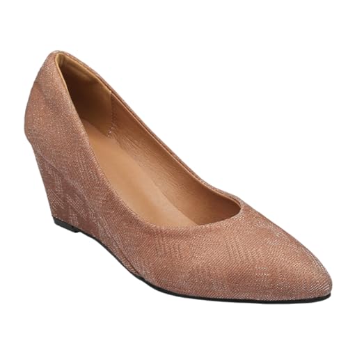 Damen-Pumps Mit Spitzem Zehenbereich, 7 cm, Großer Keilabsatz, Partyschuhe Für Frühling Und Herbst,Apricot,40 EU von woileRQ