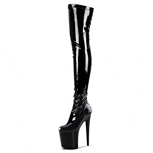 Unisex Herren Damen Plus Size Overknee High Heel Stiefel, 8 Zoll Stiletto Heels Oberschenkelhohe Stiefel, Sexy Stripper Club Fetisch Wear Schuhe,Black Gloss,41 von woileRQ