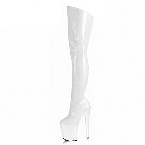 Unisex Herren Damen Plus Size Overknee High Heel Stiefel, 8 Zoll Stiletto Heels Oberschenkelhohe Stiefel, Sexy Stripper Club Fetisch Wear Schuhe,Weiß,39 von woileRQ