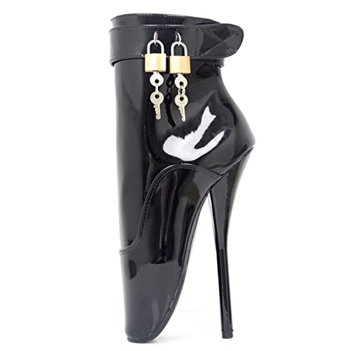 Unisex Plus Größe 7 Zoll Stiletto High Heel PU Leder abschließbare Knöchelriemen Stiefel Fetisch Ballett Stiefel Größe 36-46,Black Glossy,46 von woileRQ