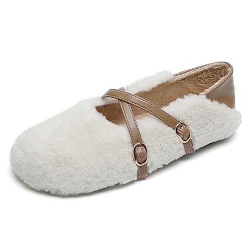 Warme Einzelschuhe Mode Damen Große Größe Runde Zehen Schuhe High Heels Runde Zehen Pumps Süß für Winter, weiß, 34 EU von woileRQ