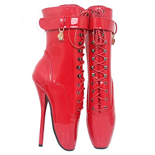 woileRQ 7 Zoll High Heel Extreme Fetisch Goth Ballett Schnürstiefeletten Plus Größe Größe 36-46,Red Glossy,46 von woileRQ