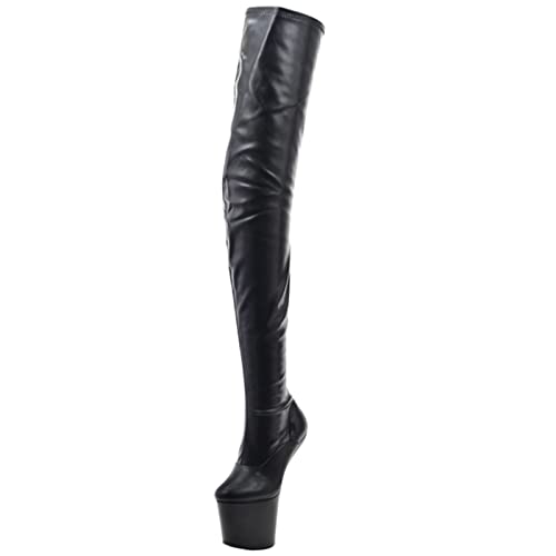 woileRQ Damen-Plateaustiefel, sexy, fersenlose, oberschenkelhohe Stiefel, Hufballett-Overknee-Stiefel, sexy Club Stripper Perform Schuhe,Black Matte,43 von woileRQ