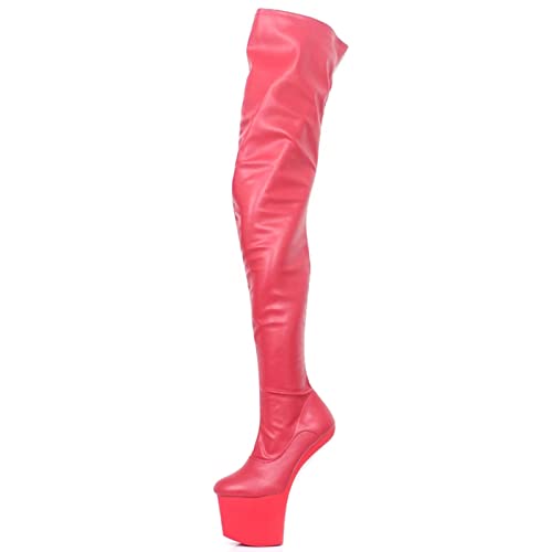 woileRQ Damen-Plateaustiefel, sexy, fersenlose, oberschenkelhohe Stiefel, Hufballett-Overknee-Stiefel, sexy Club Stripper Perform Schuhe,Rot,44 von woileRQ