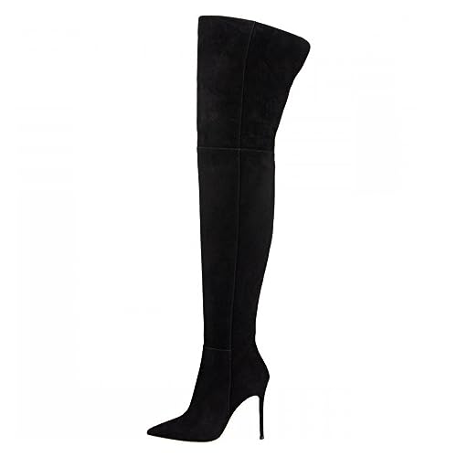 woileRQ Lange Damenstiefel, Stiletto-Absatz, Modische Stiefel, Winter-Overknee-Stiefel, Partykleid-Schuhe,Schwarz,38 EU von woileRQ