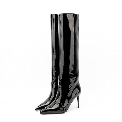 woileRQ Spitze Stiletto-Stiefel Für Damen, Modische Lange Winterstiefel, Lange Stiefel Mit Hohem Absatz Und Reißverschluss, Partykleid-Schuhe,Schwarz,39 EU von woileRQ